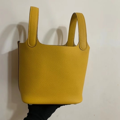 กระเป๋าถือสุภาพสตรี Hermes Branded Jaune Ambre Picotin Lock PM Clemence Leather Soleil