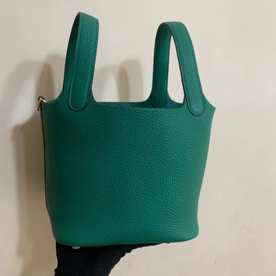กระเป๋าถือสุภาพสตรี Hermes Branded Jaune Ambre Picotin Lock PM Clemence Leather Soleil