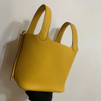 กระเป๋าถือสุภาพสตรี Hermes Branded Jaune Ambre Picotin Lock PM Clemence Leather Soleil