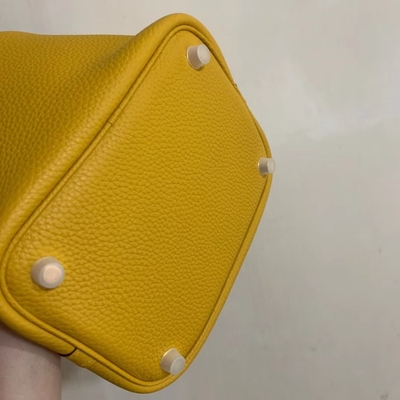กระเป๋าถือสุภาพสตรี Hermes Branded Jaune Ambre Picotin Lock PM Clemence Leather Soleil