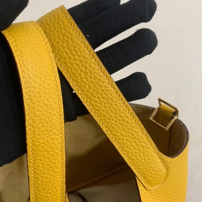 กระเป๋าถือสุภาพสตรี Hermes Branded Jaune Ambre Picotin Lock PM Clemence Leather Soleil