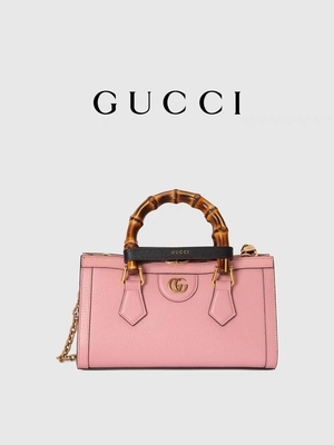 กระเป๋าหนังสีชมพู GG Gucci Diana Bamboo Bag OEM