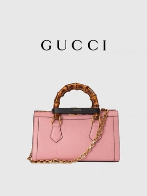 กระเป๋าหนังสีชมพู GG Gucci Diana Bamboo Bag OEM