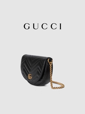 สายโซ่กระเป๋า Messenger หนังสีดำแบรนด์ GG Marmont Tote Bag Quilted Matelasse