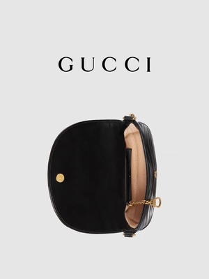 สายโซ่กระเป๋า Messenger หนังสีดำแบรนด์ GG Marmont Tote Bag Quilted Matelasse