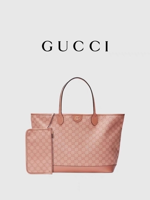 ผ้าใบสีชมพู Gucci Ophidia GG กระเป๋าสะพายขนาดกลางสำหรับการเดินทางเพื่อธุรกิจ