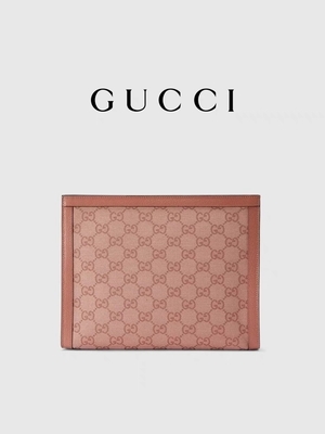 กระเป๋าคลัช Ophidia Gucci หนังแคนวาสสีชมพูขนาดเล็กพร้อมซิปปิด