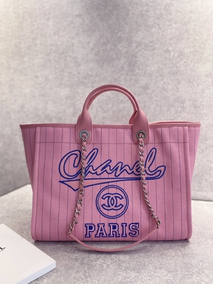 30cm 23P กระเป๋าโท้ท Chanel Deauville สีขาว Ecru Black Stripe