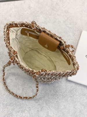 กระเป๋าสะพายยี่ห้อ Cusomised 22P Chanel Straw Raffia Bag PU