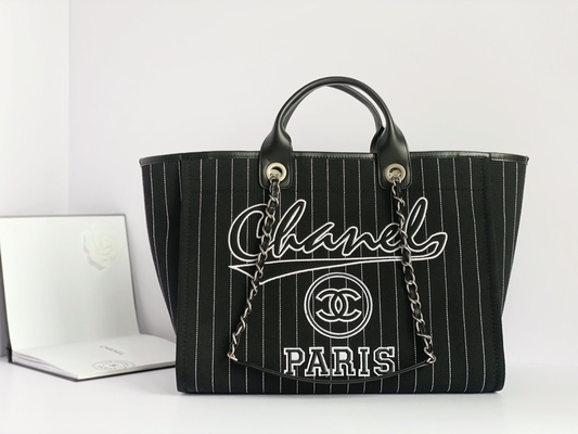 กระเป๋าแบรนด์สั่งทำขนาดใหญ่ Cotton Calfskin Chanel 2.55 กระเป๋าถือ Metalblack And White