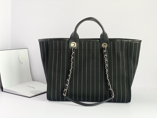 กระเป๋าแบรนด์สั่งทำขนาดใหญ่ Cotton Calfskin Chanel 2.55 กระเป๋าถือ Metalblack And White