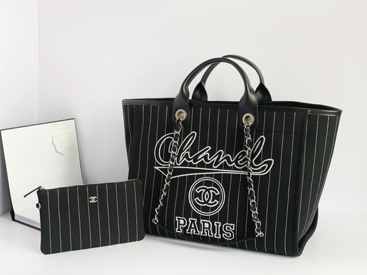 กระเป๋าแบรนด์สั่งทำขนาดใหญ่ Cotton Calfskin Chanel 2.55 กระเป๋าถือ Metalblack And White